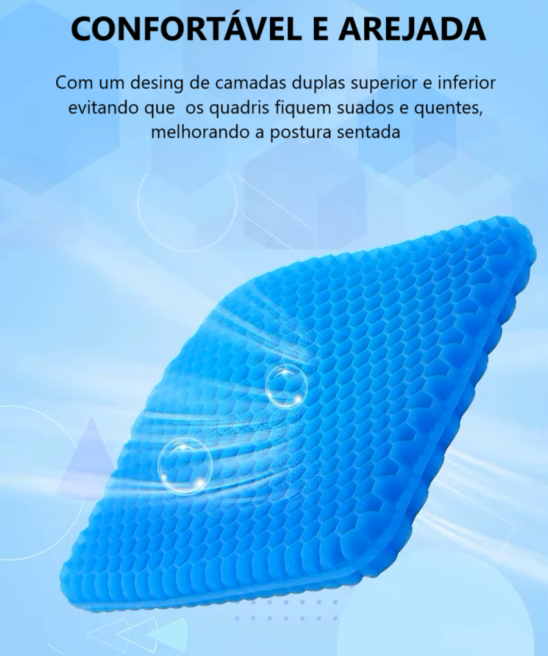 Almofada de Gel  Favo de Mel, Diminui a Fadiga e as Dores Lombais, Melhora a circulação.